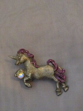 Vintage Unicorn pin iridescent gem purple mane